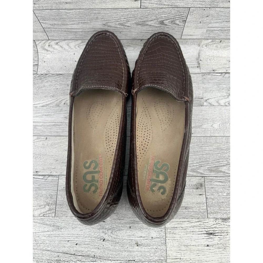 SAS Shoes Women's Brown Croc Embossed Loafers Comfort‎ Slip On Size 8N